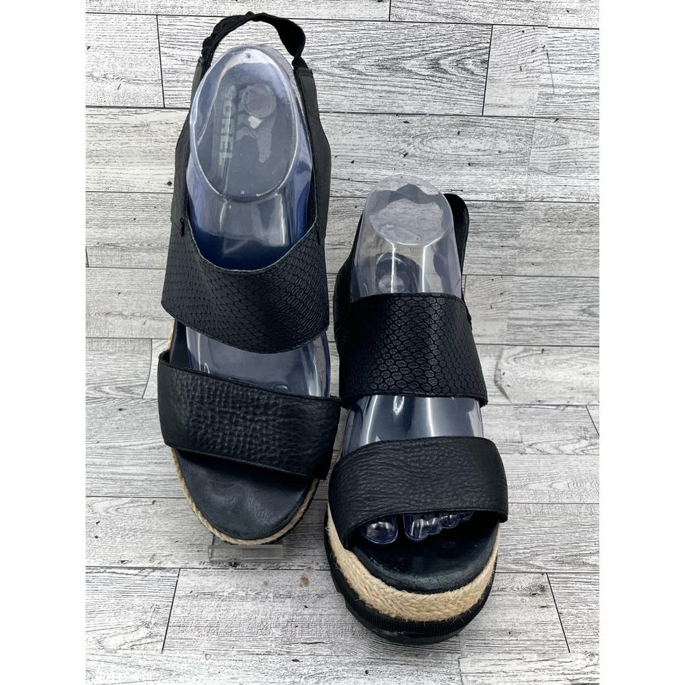 Sorel Joanie II Hi Slingback Wedge Sandals Black Leather Espadrille Women Sz 10